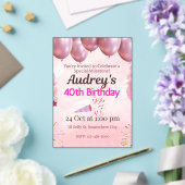 ピンクの40歳の誕生日テーマ アクリル招待状 (インサイチュ (ウェディング))