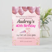 ピンクの40歳の誕生日テーマ 招待状 (スタンド正面)