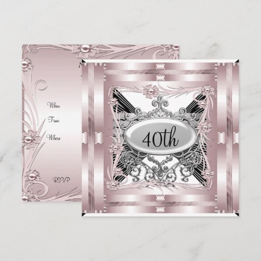 ピンクの40歳誕生日パーティー招待状 どんな行事にも 招待状 (正面/裏面)