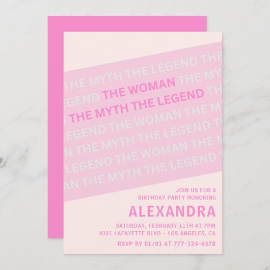 ピンクの43歳誕生日招待状 ユーモア 女性 神話 招待状 (正面/裏面)