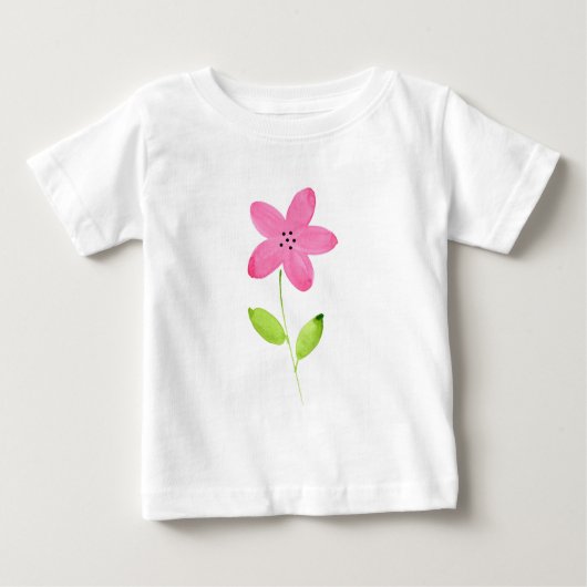 ピンクの5枚の花弁の水彩花 ベビーTシャツ (正面)