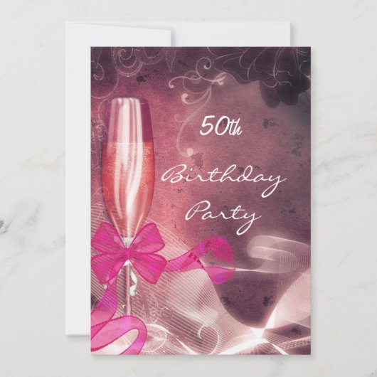 ピンクの50歳の誕生日パーティーの招待状 招待状 (正面)