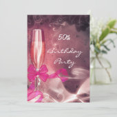 ピンクの50歳の誕生日パーティーの招待状 招待状 (スタンド正面)