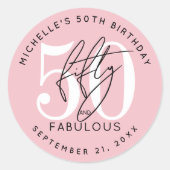 ピンクの50歳の誕生日パーティー ラウンドシール (正面)