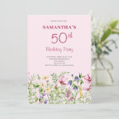 ピンクの50歳の誕生日フラワー 招待状 (スタンド正面)