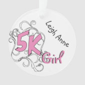 ピンクの5km女子ランナーデザインのフロント（名入れ可能） オーナメント (正面)