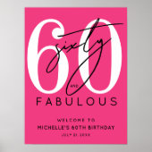 ピンクの60歳の誕生日おめでとうサイン60 ポスター (正面)
