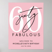 ピンクの60歳の誕生日おめでとうサイン ポスター (正面)