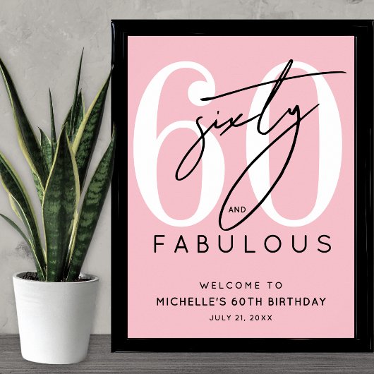 ピンクの60歳の誕生日おめでとうサイン ポスター