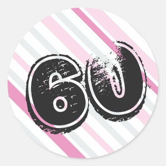 ピンクの60歳の誕生日ステッカー60枚 ラウンドシール (正面)