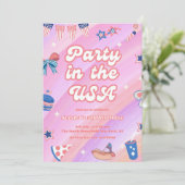 ピンクの7月4日誕生日オールアメリカンガール 招待状 (スタンド正面)
