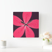 ピンクの70年代のレトロのフラワーパワー スクエア壁時計 (ホーム)