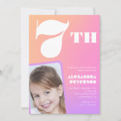 ピンクの7th誕生日招待状カラフル写真 招待状 (正面)