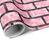 ピンクの8ビットPixelatedのスタイルの煉瓦パターン ラッピングペーパー (ロールコーナー)