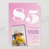 ピンクの85歳誕生日招待状 レトロフォト 招待状 (正面/裏面)