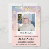 ピンクの95歳の誕生日招待状 コンフェティ 写真 招待状 (正面)