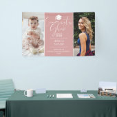 ピンクの「あの時」と「今」2枚の写真を使った卒業パーティーバナー 横断幕 (トレードショー)