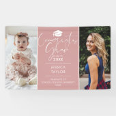 ピンクの「あの時」と「今」2枚の写真を使った卒業パーティーバナー 横断幕 (横)