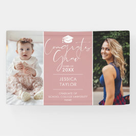 ピンクの「あの時」と「今」2枚の写真を使った卒業パーティーバナー 横断幕