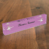 ピンクの、カスタマイズ文字のバレリーナの跳躍 デスクネームプレート (側面)