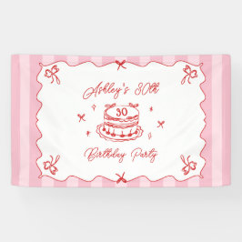 ピンクの コケッティー ストライプ ヴィンテージ 手描き 誕生日 横断幕
