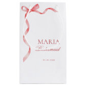 ピンクの コケティー リボン ボウ ブライダル シャワー ブライズメイド スモールペーパーバッグ (裏面)