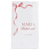 ピンクの コケティー リボン ボウ ブライダル シャワー ブライズメイド スモールペーパーバッグ (正面)