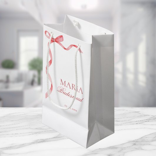 ピンクの コケティー リボン ボウ ブライダル シャワー ブライズメイド スモールペーパーバッグ