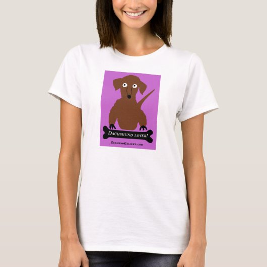 ピンクの"ダックスフント恋人"の Tシャツ (正面)