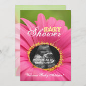 ピンクの"フラワーチャイルド"の超音波のベビーシャワーの招待 招待状 (正面/裏面)