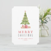 ピンクの メリークリスマス 水彩 ツリー ホリデー カード (スタンド正面)