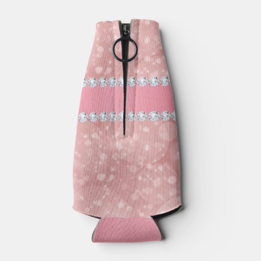 ピンクの《写真》ぼけ味スパークルとダイヤパーソナライズされたモンド ボトルクーラー (裏面)