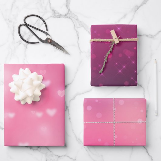 ピンクの《写真》ぼけ味ハート誕生日 ラッピングペーパーシート (正面)