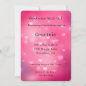 ピンクの《写真》ぼけ味ハート誕生日 招待状 (正面)