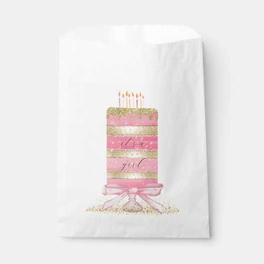 ピンクの「女の子」のお辞儀ケーキ フェイバーバッグ (正面)