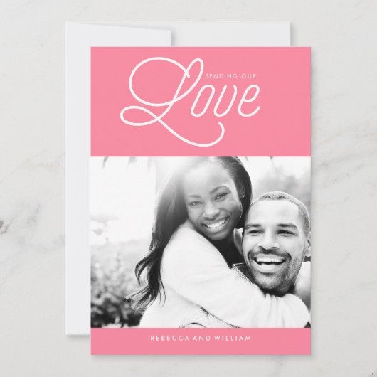 ピンクの「愛を送る」バレンタインデーの写真 シーズンカード (正面)