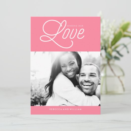 ピンクの「愛を送る」バレンタインデーの写真 シーズンカード (スタンド正面)