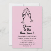 ピンクの「新しい年の乾杯」シャンパン 招待状 (正面)