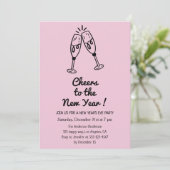 ピンクの「新しい年の乾杯」シャンパン 招待状 (スタンド正面)