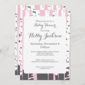 ピンクの《植物》アスペンの木のベビーシャワーの招待状 招待状 (正面/裏面)