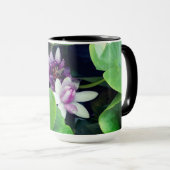 ピンクの《植物》スイレンのフローラフォト投げ マグカップ (正面右)