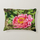 ピンクの《植物》百日草と黄色の中心 アクセントクッション (裏面)