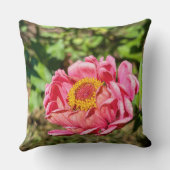 ピンクの《植物》百日草と黄色の中心 クッション (裏面)