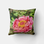 ピンクの《植物》百日草と黄色の中心 クッション (裏面)