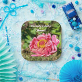 ピンクの《植物》百日草と黄色の中心 ペーパープレート (パーティー)