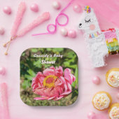 ピンクの《植物》百日草と黄色の中心 ペーパープレート (パーティー)