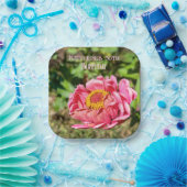 ピンクの《植物》百日草と黄色の中心 ペーパープレート (パーティー)