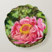 ピンクの《植物》百日草と黄色の中心 ラウンドクッション (裏面)