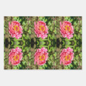 ピンクの《植物》百日草と黄色の中心 ラッピングペーパーシート (正面)