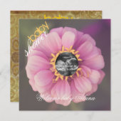 ピンクの《植物》百日草の超音波のベビーシャワーの招待状 招待状 (正面/裏面)